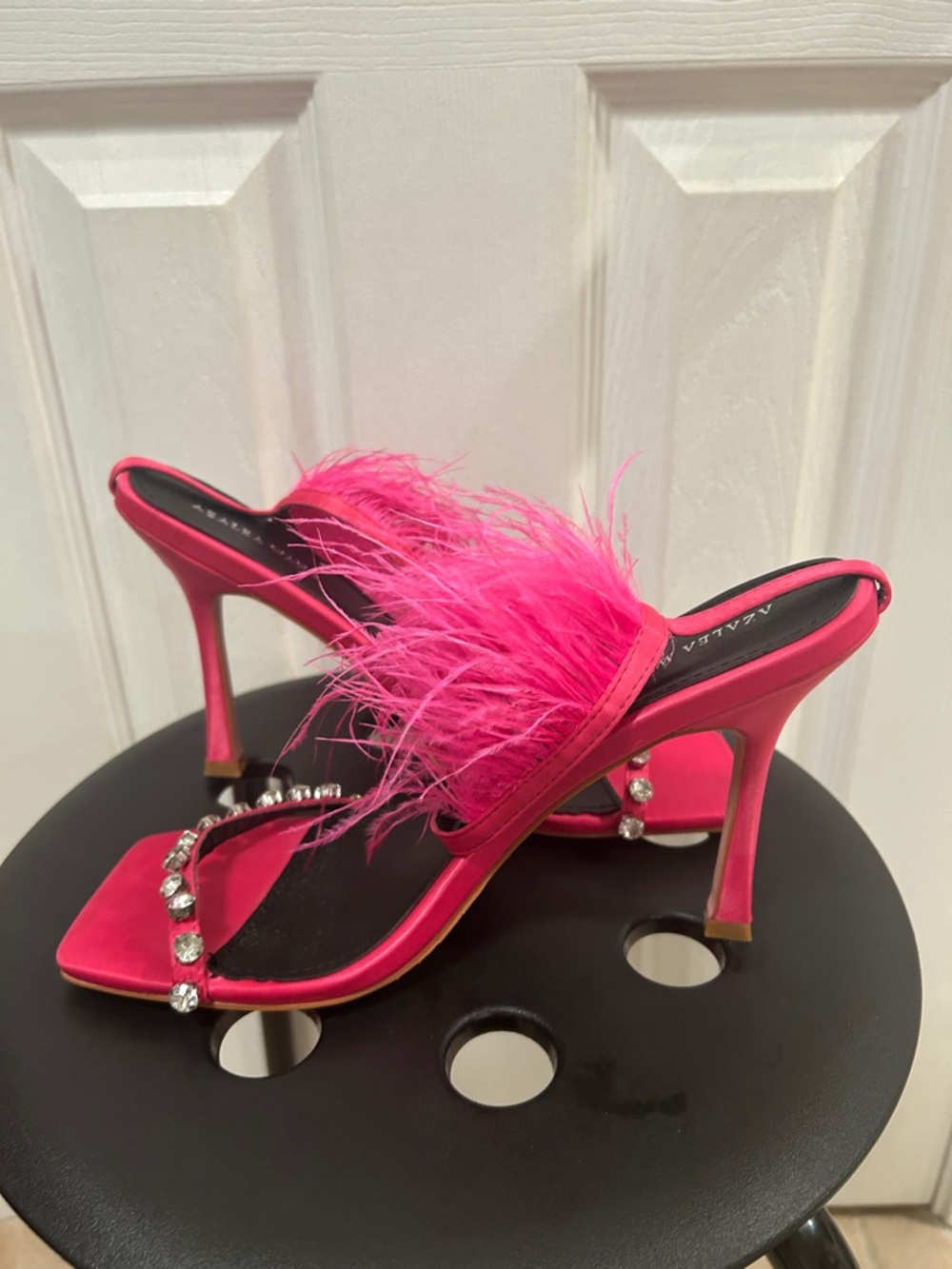 Pink Feather Strappy Heels Size 10 - Picture 6 of 8